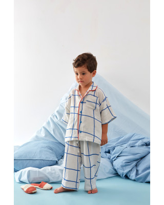 Mavi Kareli Müslin Pijama Takımı Mavi Kareli Müslin Pijama Takımı